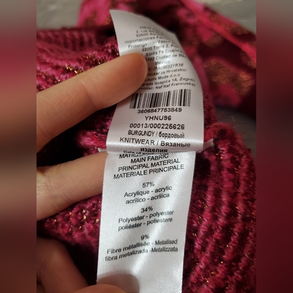 NAF NAF Paris Women's Pink, Burgundy. Metallic Touch. Knit Sweater. Size M. - Picture 7 of 10